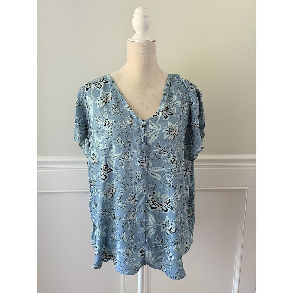 Premise Blue Floral Short Sleeve Blouse Size 2X